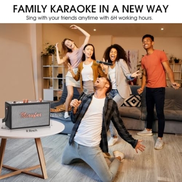 Retro Karaoke Machine with Two Wireless Microphones, Portable Bluetooth Speaker for Adults and Kids, Rechargeable PA System for Home Party, AUX/USB/TF/OTG Support, Vintage Decor Gifts