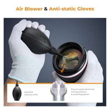 K&F Concept Professional Camera Cleaning Kit - Sensor Cleaner, APS-C & Full-Frame Swabs, Air Blower, Lens Brush, Gloves, Lens Cloths, Carry Case, Lens Cleaning Kit for FF DSLR & Mirrorless Cameras