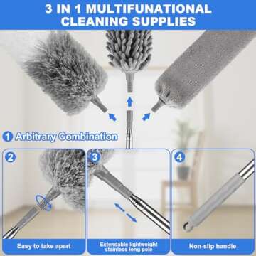 Dusters for Cleaning,Microfiber Duster Feather Duster with Extension Pole,4PCS Ceiling Fan Cleaner Duster,Long Duster Extended Handle,Blind Cleaner Dusting
