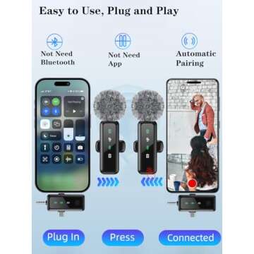 JICIFU 3 in 1 Wireless Lavalier Microphones for iPhone/Android/Camera, 2 Pack Mini Microphone LED Display Lapel Omnidirectional Mic with Mute/Reverb/Noise Reduction for TikTok/Podcast/Vlog Recording