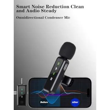 JICIFU 3 in 1 Wireless Lavalier Microphones for iPhone/Android/Camera, 2 Pack Mini Microphone LED Display Lapel Omnidirectional Mic with Mute/Reverb/Noise Reduction for TikTok/Podcast/Vlog Recording