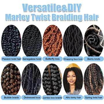 10 inch Marley Hair for Spring Twist Hair Passion Twist Hair Faux Locs Soft Locs Butterfly Locs Crochet Hair Short Marley Twist Braiding Hair Kinky Afro Twist Cuban Twist Hair Extensions(3Packs,30)