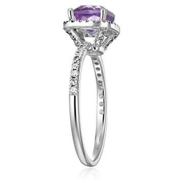10k White Gold African Amethyst and Diamond Cushion Halo Engagement Ring (1/4cttw, H-I Color, I1-I2 Clarity), Size 7