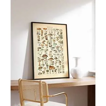 HAUS AND HUES Vintage Mushroom Posters - Mushroom Wall Art, Adolphe Millot Poster & Mushroom Poster Vintage Mushroom Print, Botany Poster Cottagecore Poster Vintage Plant Poster (Black Frame, 24x36)