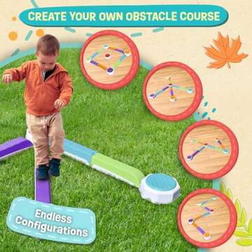 Acorn Avenue Balance Beam and Toddler Stepping Stones 13 Pieces, Non-Slip Plastic Balance Stackable ...