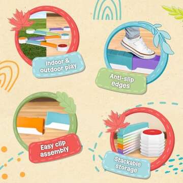 Acorn Avenue Balance Beam and Toddler Stepping Stones 13 Pieces, Non-Slip Plastic Balance Stackable Stepping Stones, Sensory Toys for Toddlers, Indoor or Outdoor Play, Easy Storage