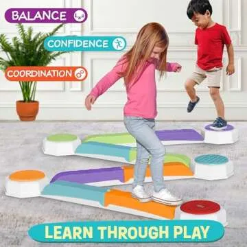 Acorn Avenue Balance Beam and Toddler Stepping Stones 13 Pieces, Non-Slip Plastic Balance Stackable Stepping Stones, Sensory Toys for Toddlers, Indoor or Outdoor Play, Easy Storage