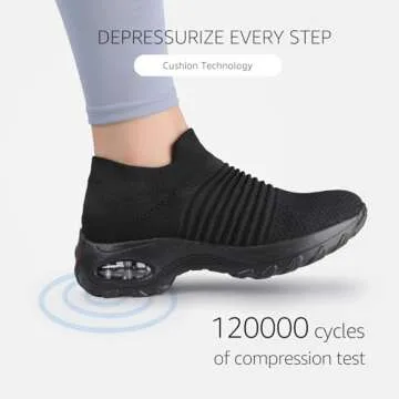 STQ Womens Slip on Walking Shoes Breathable Non Slip Work Shoes Comfortable Air Cushion Orthopedic Sneakers with Arch Support All Black 8.5