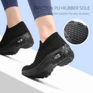 STQ Womens Slip on Walking Shoes Breathable Non Slip Work Shoes Comfortable Air Cushion Orthopedic Sneakers with Arch Support All Black 8.5