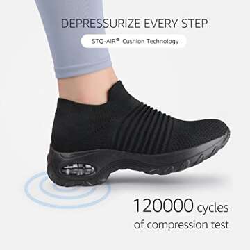STQ Womens Slip on Walking Shoes Breathable Non Slip Work Shoes Comfortable Air Cushion Orthopedic Sneakers with Arch Support All Black 8.5