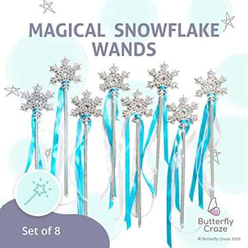 Butterfly Craze Sparkling Snowflake Fairy Wands - Set of 8, Perfect Party Favors for Frozen, Princes...