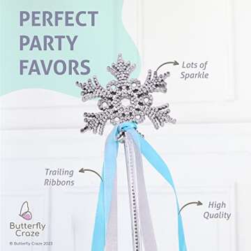 Butterfly Craze Sparkling Snowflake Fairy Wands - Set of 8, Perfect Party Favors for Frozen, Princess, or Fairy-Inspired Birthday Parties & Dress-Up Play, Shine Like a Star with these Magical Scepters