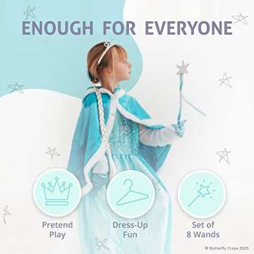 Butterfly Craze Sparkling Snowflake Fairy Wands - Set of 8, Perfect Party Favors for Frozen, Princess, or Fairy-Inspired Birthday Parties & Dress-Up Play, Shine Like a Star with these Magical Scepters