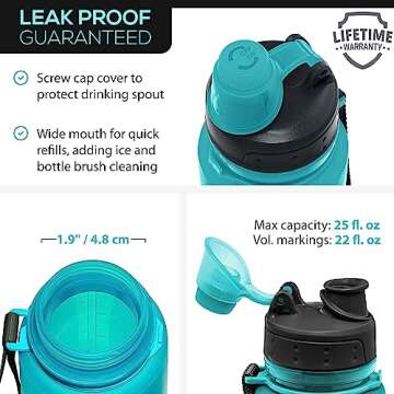 Nomader BPA-Free Collapsible Sports Water Bottle - Foldable with Reusable Leak Proof Twist Cap for Travel Hiking Camping Outdoor and Gym - 22 oz (Aqua Blue)