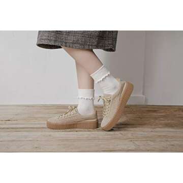 SRYL Women Ankle Socks Ruffle Turn-Cuff,Lovely double needle solid color edge relent Girl socks (White-1 pairs)