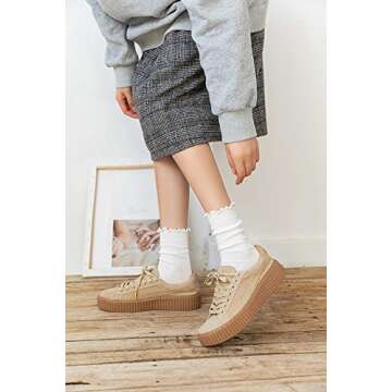 SRYL Women Ankle Socks Ruffle Turn-Cuff,Lovely double needle solid color edge relent Girl socks (White-1 pairs)