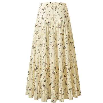 NASHALYLY Women's Chiffon Elastic High Waist Pleated A-Line Flared Maxi Skirts?Flower-203,L