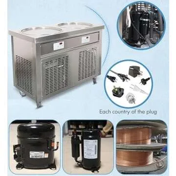 Kolice Commercial ETL NSF UL 55cm 22" Double Round Pans Fried Ice Cream Roll Machine, Yogurt Fry ice Cream Machine - Auto Defrost, Transparent Sneeze Guard