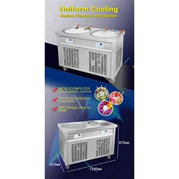 Kolice Commercial ETL NSF UL 55cm 22" Double Round Pans Fried Ice Cream Roll Machine, Yogurt Fry ice Cream Machine - Auto Defrost, Transparent Sneeze Guard