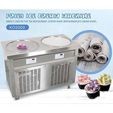 Kolice Commercial ETL NSF UL 55cm 22" Double Round Pans Fried Ice Cream Roll Machine, Yogurt Fry ice Cream Machine - Auto Defrost, Transparent Sneeze Guard