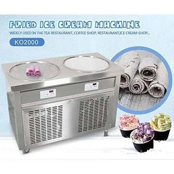 Kolice Commercial ETL NSF UL 55cm 22" Double Round Pans Fried Ice Cream Roll Machine, Yogurt Fry ice Cream Machine - Auto Defrost, Transparent Sneeze Guard