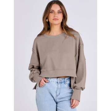 ANRABESS Womens Cropped Oversized Sweatshirts Crewneck Long Sleeve Pullover 2024 Fall Teen Girls Y2K...