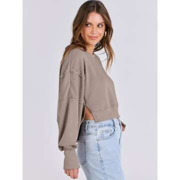 ANRABESS Womens Cropped Oversized Sweatshirts Crewneck Long Sleeve Pullover 2024 Fall Teen Girls Y2K Fashion Crop Tops Khaki Medium
