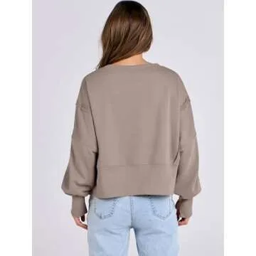 ANRABESS Womens Cropped Oversized Sweatshirts Crewneck Long Sleeve Pullover 2024 Fall Teen Girls Y2K Fashion Crop Tops Khaki Medium