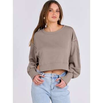 ANRABESS Womens Cropped Oversized Sweatshirts Crewneck Long Sleeve Pullover 2024 Fall Teen Girls Y2K Fashion Crop Tops Khaki Medium