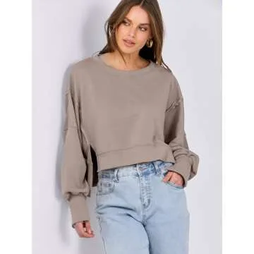 ANRABESS Womens Cropped Oversized Sweatshirts Crewneck Long Sleeve Pullover 2024 Fall Teen Girls Y2K Fashion Crop Tops Khaki Medium