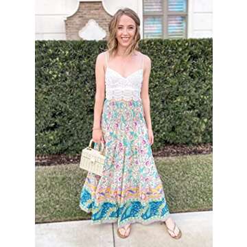 CFLONGE Women's 2024 Bohemian Long Skirts Flowy High Waist A Line Maxi Skirts for Women Summer(Apricot,Small)