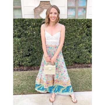 CFLONGE Women's 2024 Bohemian Long Skirts Flowy High Waist A Line Maxi Skirts for Women Summer(Apricot,Small)