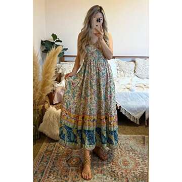 CFLONGE Women's 2024 Bohemian Long Skirts Flowy High Waist A Line Maxi Skirts for Women Summer(Apricot,Small)