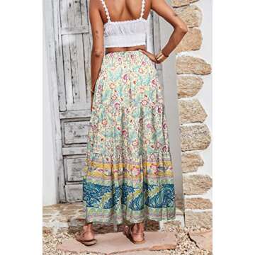 CFLONGE Women's 2024 Bohemian Long Skirts Flowy High Waist A Line Maxi Skirts for Women Summer(Apricot,Small)