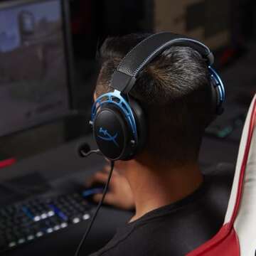 HyperX Cloud Alpha S - PC Gaming Headset, 7.1 Surround Sound, Adjustable Bass, Dual Chamber Drivers, Chat Mixer, Breathable Leatherette, Memory Foam, and Noise Cancelling Microphone - Blue