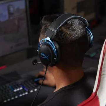 HyperX Cloud Alpha S - PC Gaming Headset, 7.1 Surround Sound, Adjustable Bass, Dual Chamber Drivers, Chat Mixer, Breathable Leatherette, Memory Foam, and Noise Cancelling Microphone - Blue