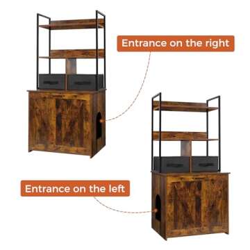 Dwanton Litter Box Enclosure with 2 Storage Shelves and 2 Drawers, 2-in-1 Hidden Cat Litter Box Enclosure Furniture with Shelf, Reversible Entrance, Washable Drawers, 50-Inch, Rustic Brown