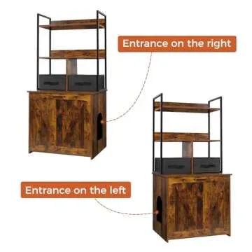 Dwanton Litter Box Enclosure with 2 Storage Shelves and 2 Drawers, 2-in-1 Hidden Cat Litter Box Enclosure Furniture with Shelf, Reversible Entrance, Washable Drawers, 50-Inch, Rustic Brown
