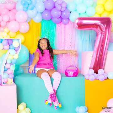 KatchOn, Giant Hot Pink Number 7 Balloon - 40 Inch | 7th Birthday Balloon for 7th Birthday Decorations | 7 Balloons for Birthday | Seven Balloon Number | 7 Year Old Balloon for 7 Year Decorations