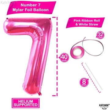 KatchOn, Giant Hot Pink Number 7 Balloon - 40 Inch | 7th Birthday Balloon for 7th Birthday Decorations | 7 Balloons for Birthday | Seven Balloon Number | 7 Year Old Balloon for 7 Year Decorations