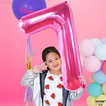 KatchOn, Giant Hot Pink Number 7 Balloon - 40 Inch | 7th Birthday Balloon for 7th Birthday Decorations | 7 Balloons for Birthday | Seven Balloon Number | 7 Year Old Balloon for 7 Year Decorations
