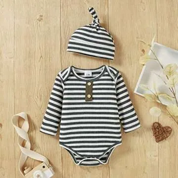 LUCKBBLO Baby Boy Clothes Newborn Fall Winter Boys Clothes fall baby outfits Long Sleeve Striped Bodysuit Romper Overalls Suspender Pants Set Green 6-9 Months