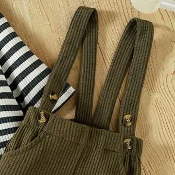 LUCKBBLO Baby Boy Clothes Newborn Fall Winter Boys Clothes fall baby outfits Long Sleeve Striped Bodysuit Romper Overalls Suspender Pants Set Green 6-9 Months