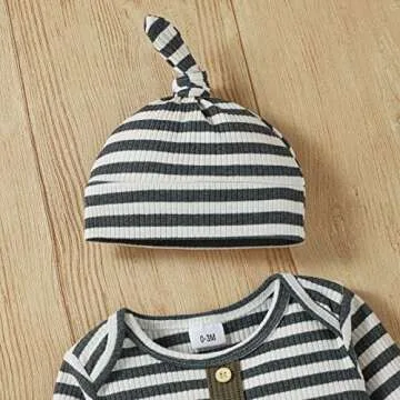 LUCKBBLO Baby Boy Clothes Newborn Fall Winter Boys Clothes fall baby outfits Long Sleeve Striped Bodysuit Romper Overalls Suspender Pants Set Green 6-9 Months