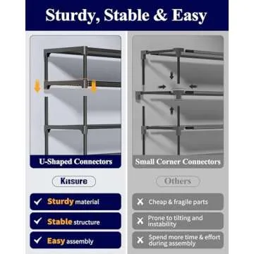 Kitsure Shoe Rack - Premium Non-Woven Shoe Rack Shelf, Shoe Organizer for Closet, Entryway, Garage & Corridor, Sturdy & Durable Long Stackable Shoe Shelves, 5X-Large, Black