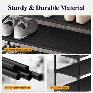 Kitsure Shoe Rack - Premium Non-Woven Shoe Rack Shelf, Shoe Organizer for Closet, Entryway, Garage & Corridor, Sturdy & Durable Long Stackable Shoe Shelves, 5X-Large, Black