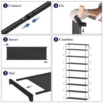 Kitsure Shoe Rack - Premium Non-Woven Shoe Rack Shelf, Shoe Organizer for Closet, Entryway, Garage & Corridor, Sturdy & Durable Long Stackable Shoe Shelves, 5X-Large, Black