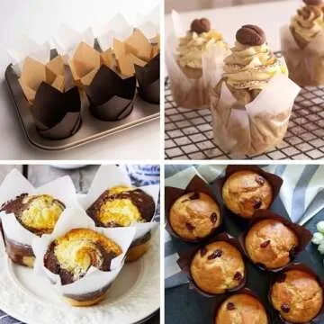 200pcs Tulip Cupcake Liners, Premium Muffin Liners Holders for Baking Cups, Greaseproof Cupcake Wrappers in Standard Size, Classic Parchment Paper Cupcake Liners for Party, Christmas by JIRNGLA
