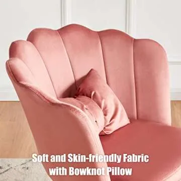 Tbfit Velvet Vanity Chair for Makeup Room, Makeup Chair with Shell Back for Bedroom, Accent Chairs for Living Room with Golden Metal Legs, Pink