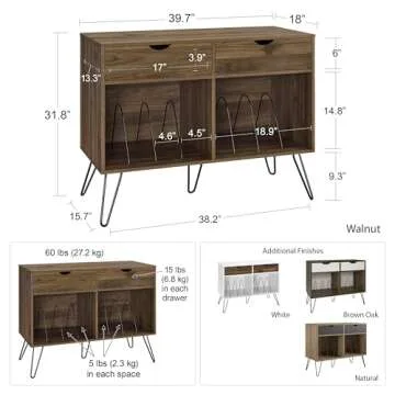 Novogratz Concord Turntable Stand with Drawers, Walnut